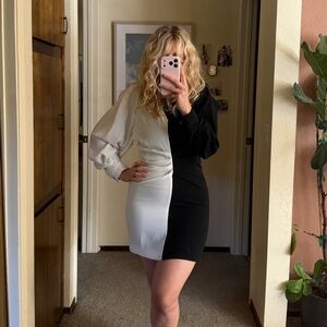 Mango black white open back mini dress